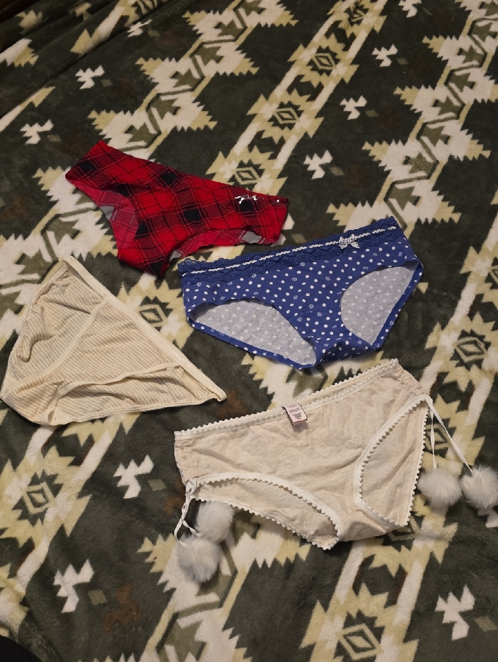 Victoria Secret  4 Panty Set - Red, Blue, Cream, Beige